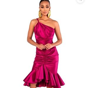 BFYNE One-Shoulder Magenta Dress